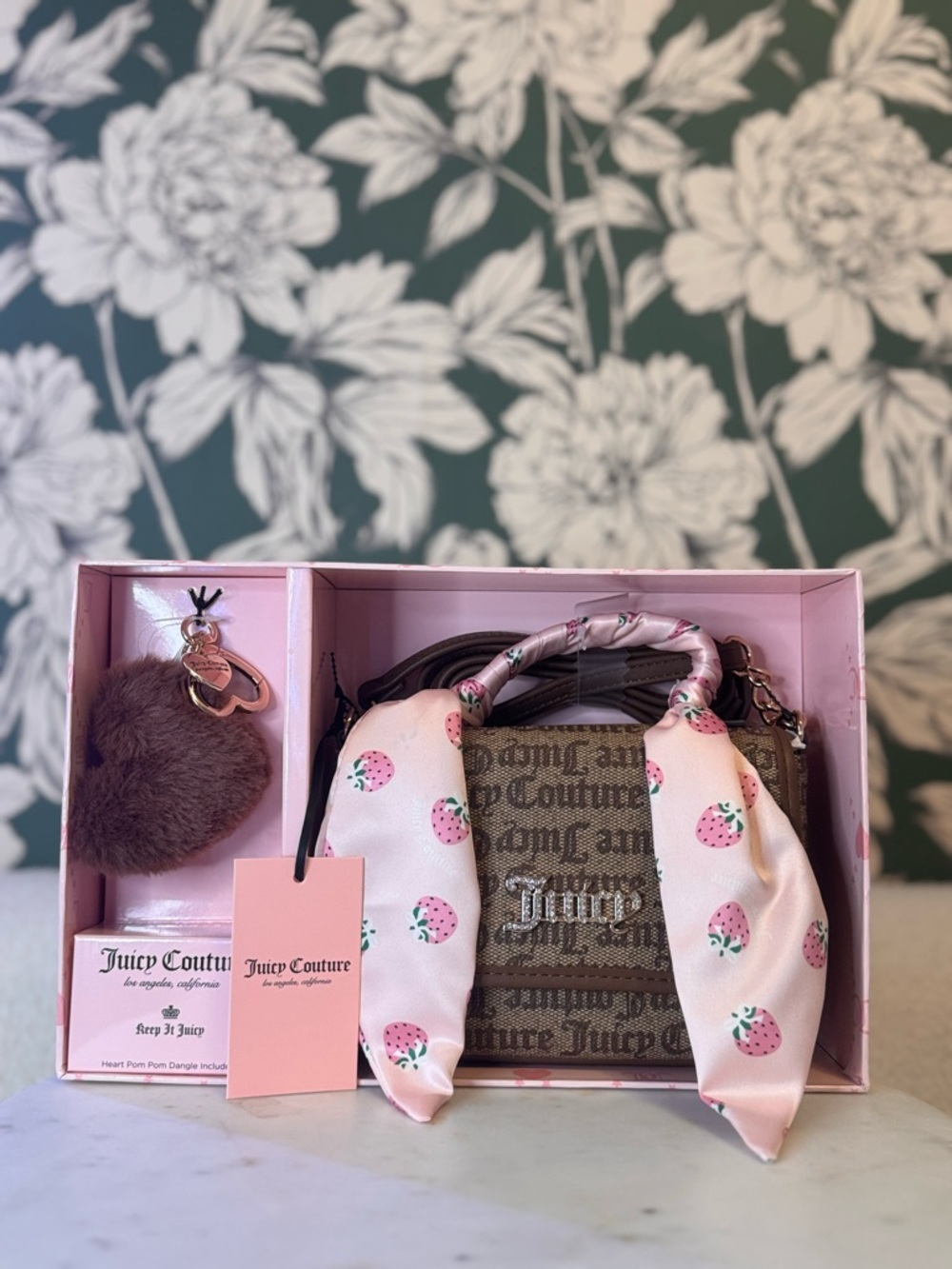 Juicy Couture Pink Strawberry Silk-Handle Crossbody Bag Set